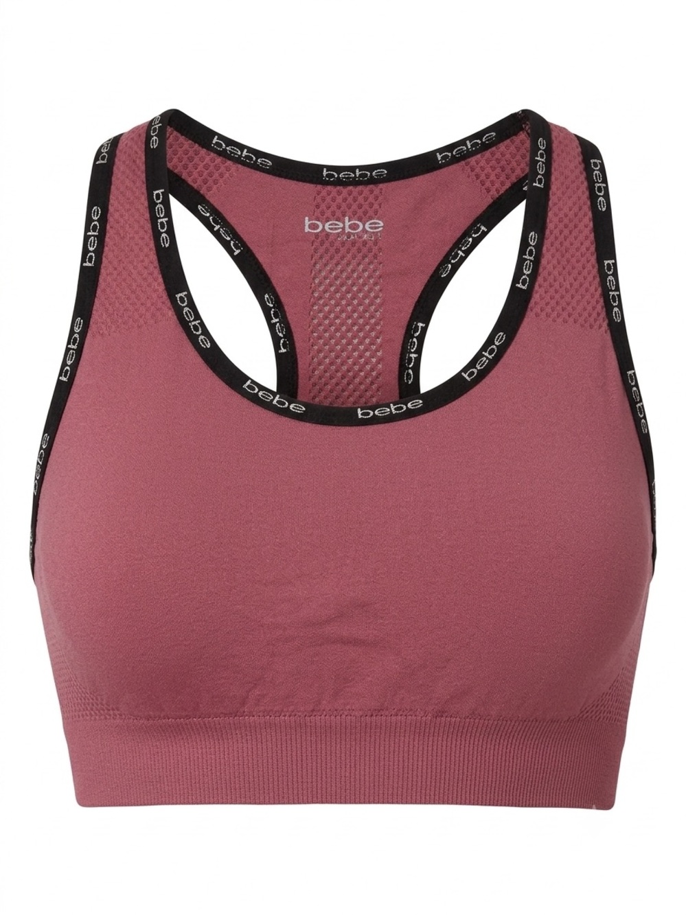 bebe Seamless Racerback Sports Bra in Rose Mauve with Black Trim